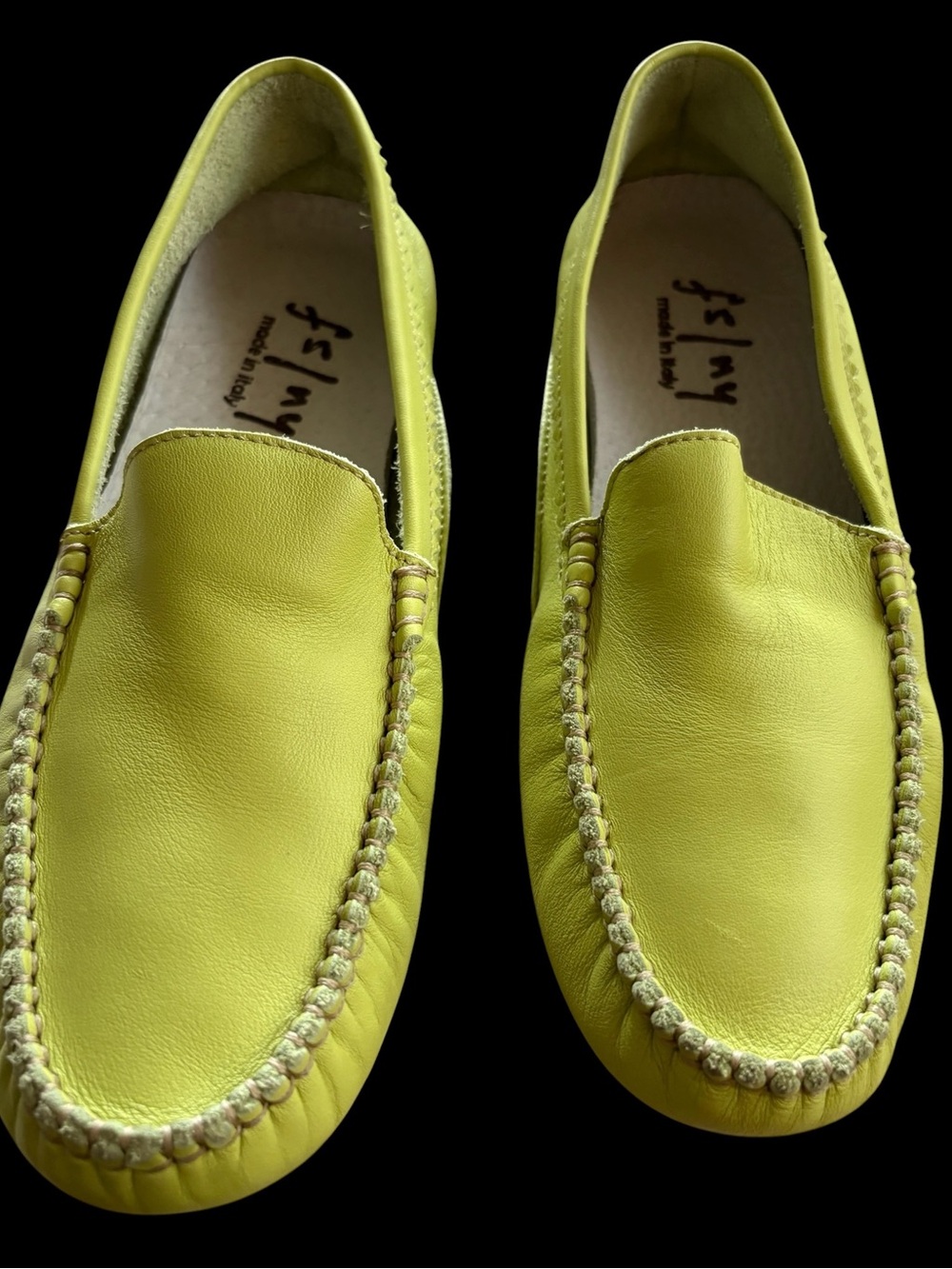 New French Sole FS/NY Women’s Neon Lime Green Leather Loafers Size 7